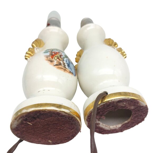 Vintage Glazed Gilded Porcelain Lamp Pair, Table Lighting Decor, Classic French - Picture 4 of 4